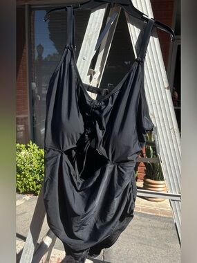 NWT Daci Black One-Piece Swimsuit with Front Tie Detail size 26W